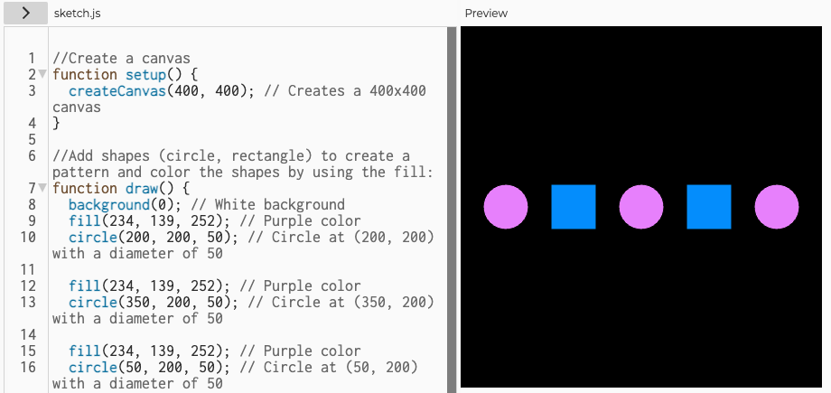 Sample sketch created with p5.js